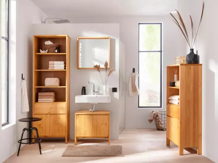 OTTO products Hoge kast Jorrick Breedte 60 cm massief grenenhout met bio olie was behandeld - Foto 2