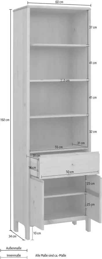 OTTO products Hoge kast Jorrick Breedte 60 cm massief grenenhout met bio olie was behandeld - Foto 7