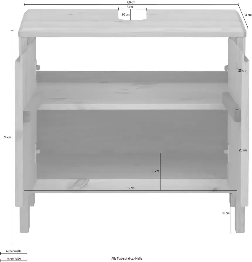 OTTO products Wastafelonderkast Jorrick Breedte 60 cm grenen met bio olie was behandeld sifonuitsparing - Foto 3