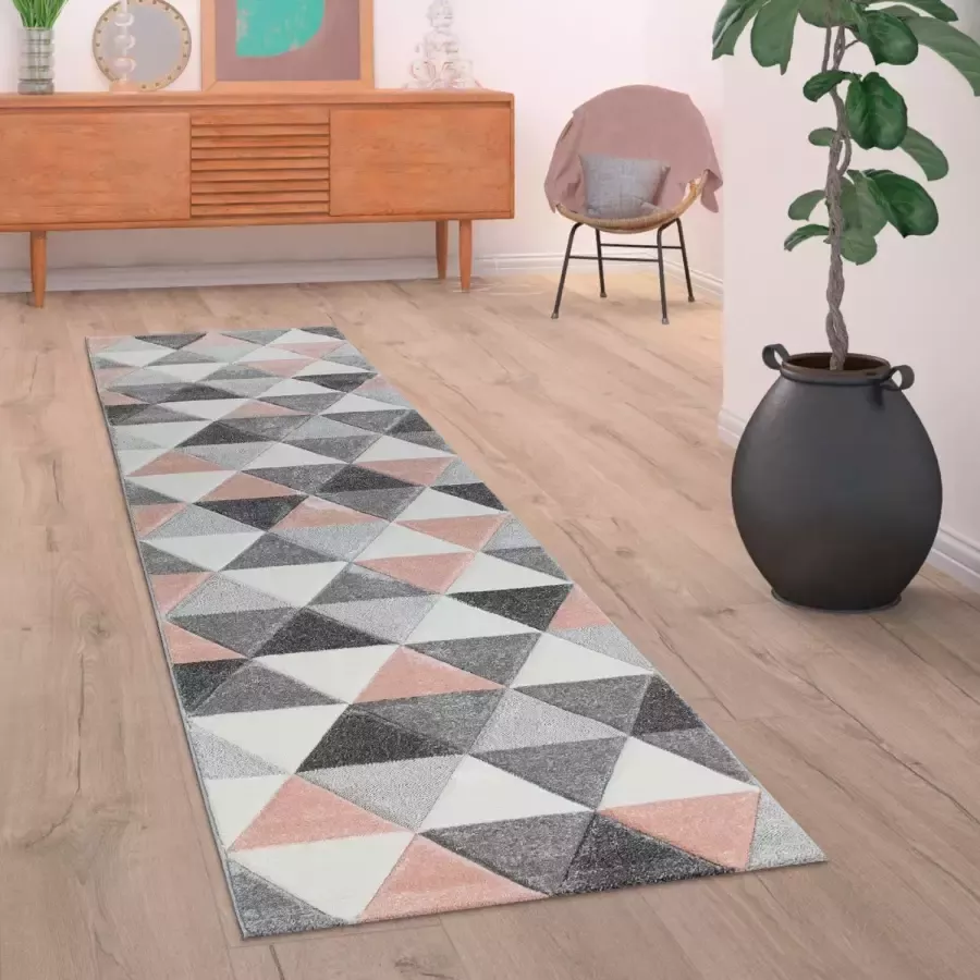 Paco Home Vloerkleed Woonkamer Laagpolig Modern Abstract Pastel Geometrisch Rhombus 3D 80x300 cm - Foto 2