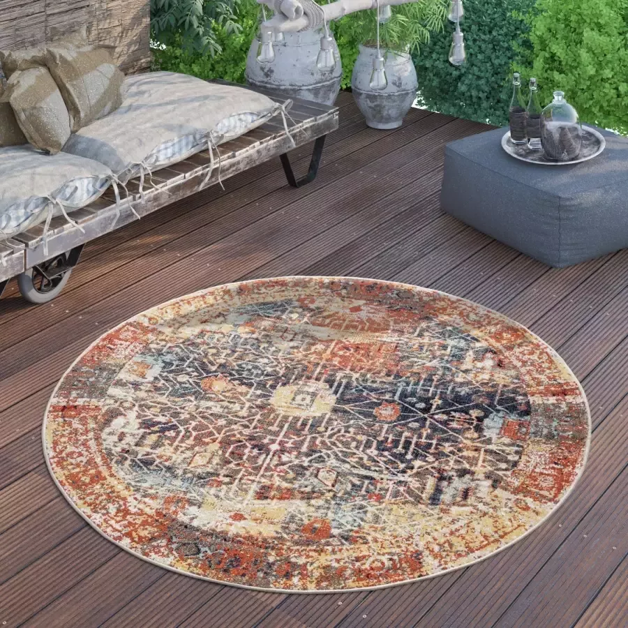 Paco Home Buiten Vloerkleed Modern Nomadendesign Terrasvloerkleed Weerbestendig Bont Ø 200 cm Rund - Foto 6