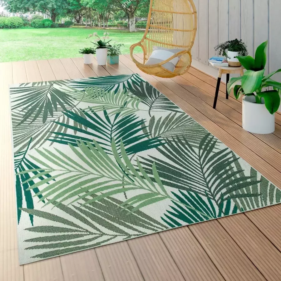 Paco Home Vloerkleed Oostende 534 Platweefsel motief palmbladeren geschikt voor binnen en buiten woonkamer - Foto 1