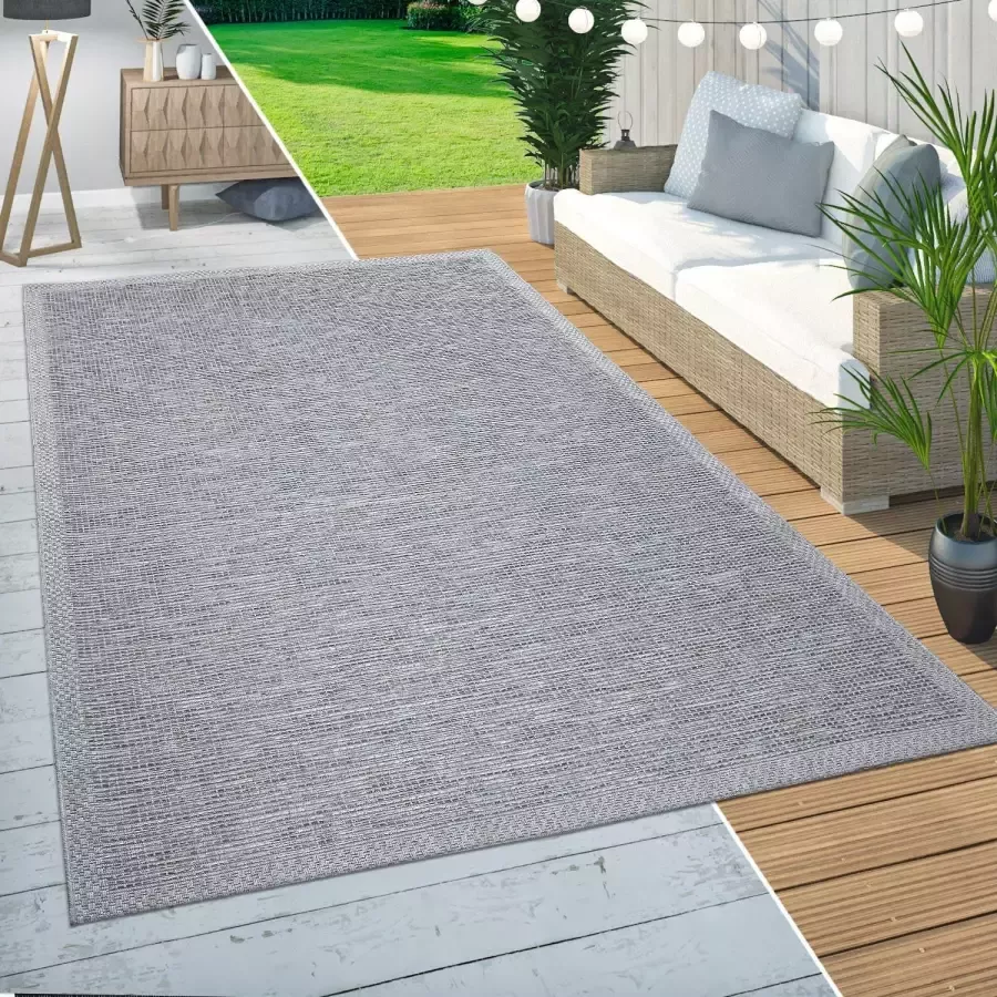 Paco Home In&Outdoor Vloerkleed Balkon Terras Keukenvloerkleed Moderne Randen Design Grijs 200 cm Rund - Foto 4