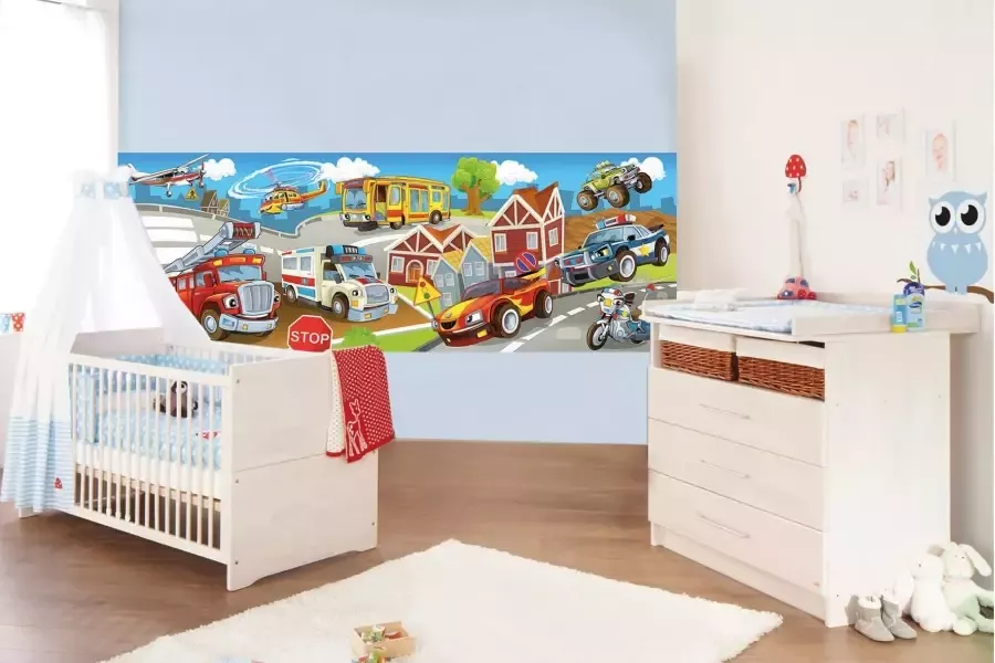 Papermoon Fotobehang Kids Cars panorama Vlies 2 banen 350 x 100 cm (2-delig) - Foto 1