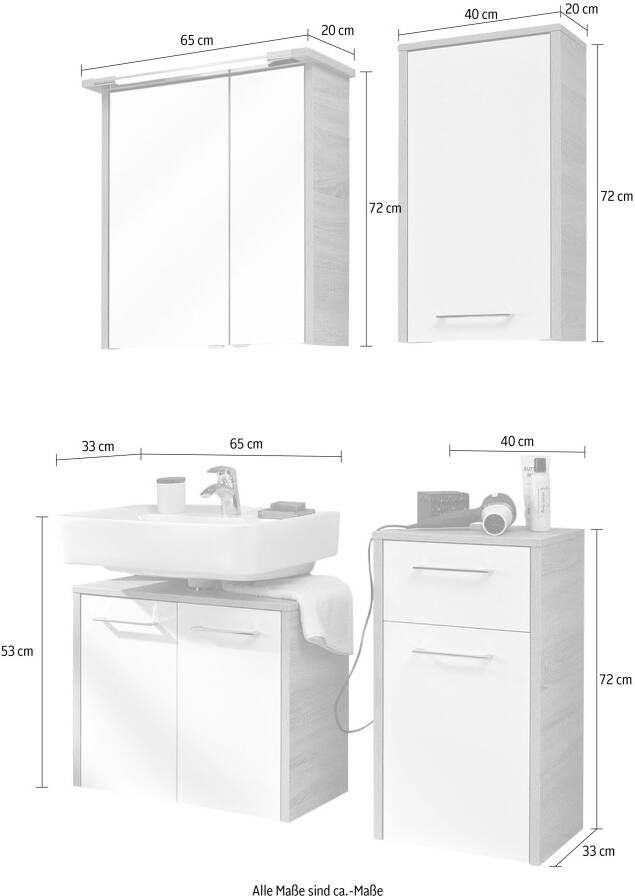 Saphir Badkamerserie Quickset 382 4-delig wastafelonderkast met led-spiegelkast (4-delig) - Foto 7