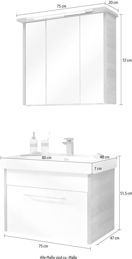 Saphir Badkamerserie Quickset 382 2-delig keramieken wastafelonderkast met led-spiegelkast (2-delig) - Foto 8