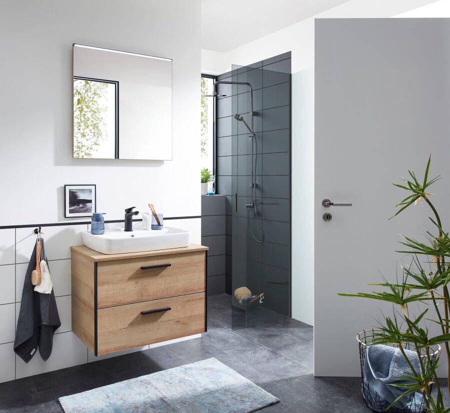 Saphir Badkamerserie Quickset 395 2-delig keramieken opzetwasbak met led-spiegel Wastafelmeubel 73 cm breed 2 laden wastafelblad badkameraccessoireset (4-delig) - Foto 5