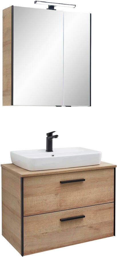 Saphir Badkamerserie Quickset 395 2-delig keramieken opzetwasbak met led-spiegelkast Wastafelmeubel 73 cm breed 2 laden wastafelblad badkameraccessoireset (4-delig) - Foto 12