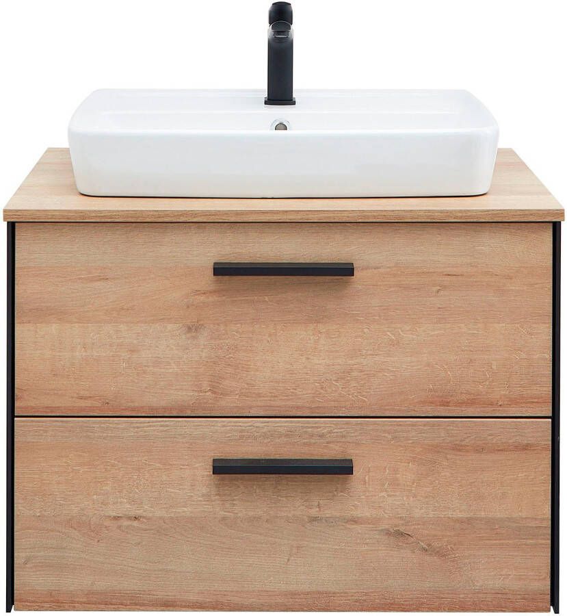 Saphir Badkamerserie Quickset 395 2-delig keramieken opzetwasbak met led-spiegelkast Wastafelmeubel 73 cm breed 2 laden wastafelblad badkameraccessoireset (4-delig) - Foto 3