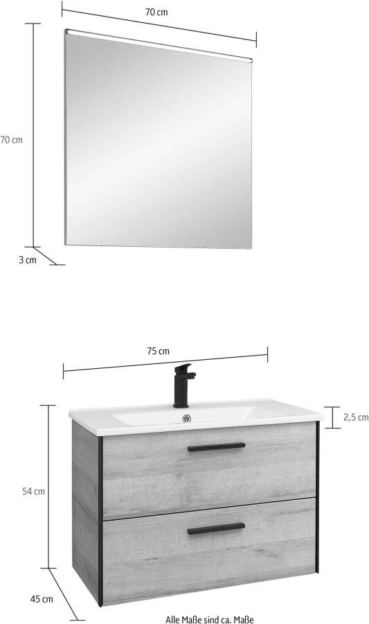 Saphir Badkamerserie Quickset 395 2-delig keramieken wastafelonderkast met led-spiegel 75 cm breed (2-delig) - Foto 7