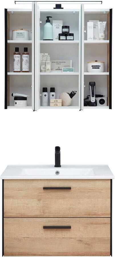 Saphir Badkamerserie Quickset 395 2-delig keramieken wastafelonderkast met led-spiegelkast (2-delig) - Foto 15