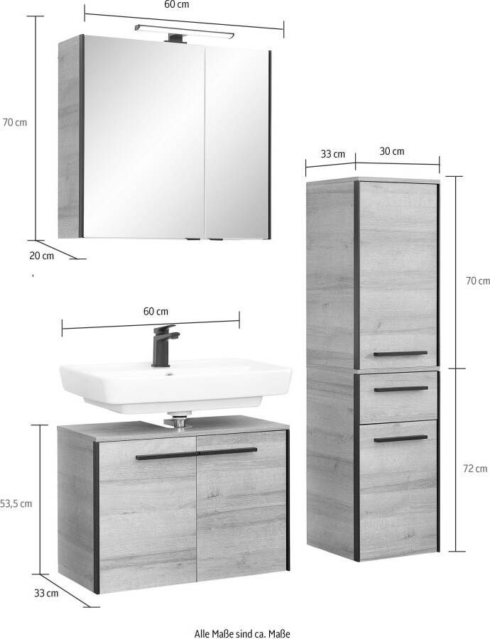 Saphir Badkamerserie Quickset 395 3-delig wastafelonderkast met led-spiegelkast Middel kast incl. deurdemper 6 deuren 1 lade badkamer set (4-delig) - Foto 6