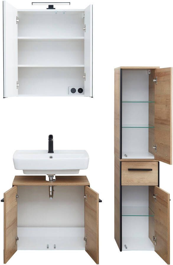 Saphir Badkamerserie Quickset 395 3-delig wastafelonderkast met led-spiegelkast Middel kast incl. deurdemper 6 deuren 1 lade badkamer set (4-delig) - Foto 12