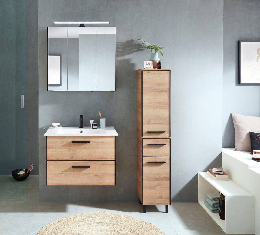 Saphir Badkamerserie Quickset 395 3-delig keramieken wastafel met led-spiegelkast Halfhoge kast inclusief deurdemper 5 deuren 3 laden badkameraccessoire-set (5-delig) - Foto 7