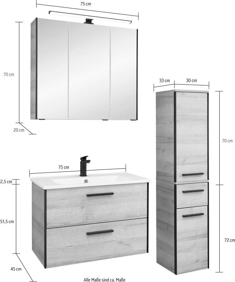 Saphir Badkamerserie Quickset 395 3-delig keramieken wastafel met led-spiegelkast Halfhoge kast inclusief deurdemper 5 deuren 3 laden badkameraccessoire-set (5-delig) - Foto 8
