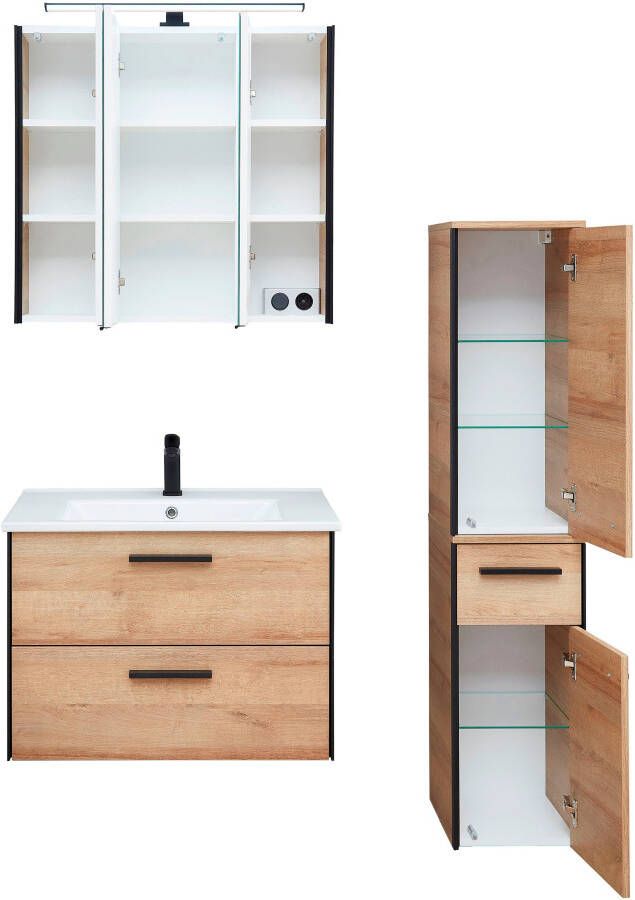 Saphir Badkamerserie Quickset 395 3-delig keramieken wastafel met led-spiegelkast Halfhoge kast inclusief deurdemper 5 deuren 3 laden badkameraccessoire-set (5-delig) - Foto 11