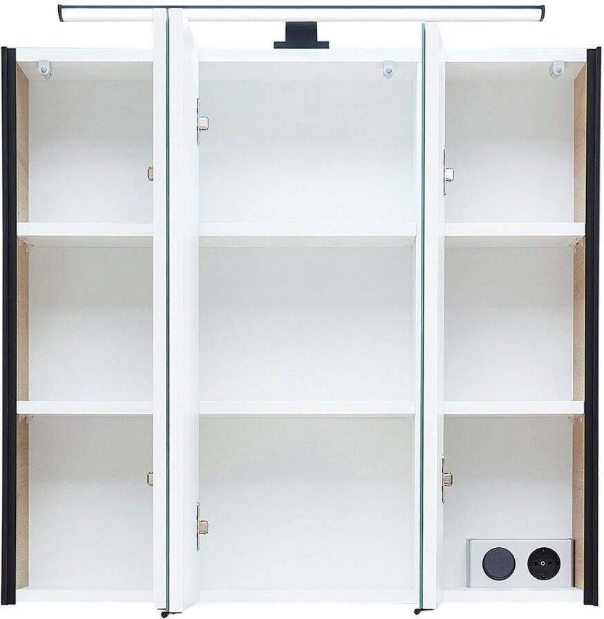 Saphir Badkamerserie Quickset 395 3-delig keramieken wastafel met led-spiegelkast Halfhoge kast inclusief deurdemper 5 deuren 3 laden badkameraccessoire-set (5-delig) - Foto 2