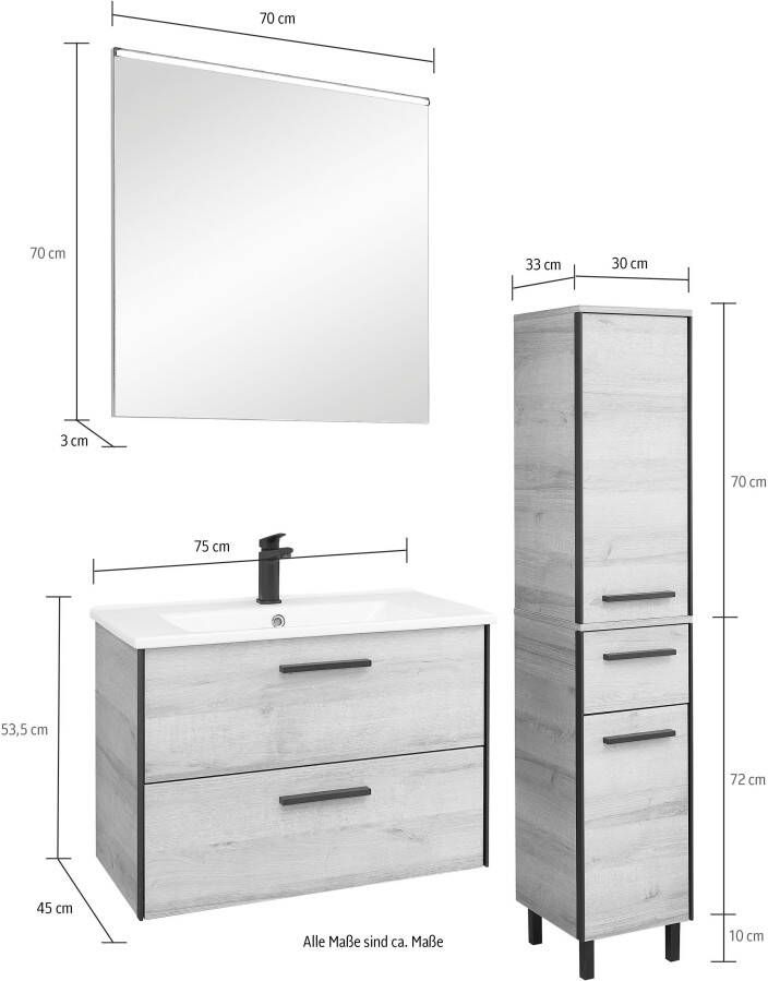 Saphir Badkamerserie Quickset 395 3-delig keramieken wastafel met led-spiegel Middel kast incl. deurdemper 2 deuren 3 lades badkamer set (5-delig) - Foto 5