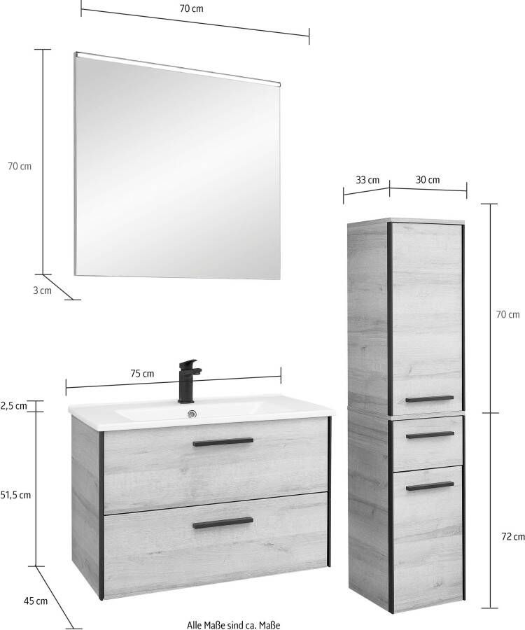 Saphir Badkamerserie Quickset 395 3-delig keramieken wastafel met led-spiegel Middel kast incl. deurdemper 2 deuren 3 lades badkamer set (5-delig) - Foto 5