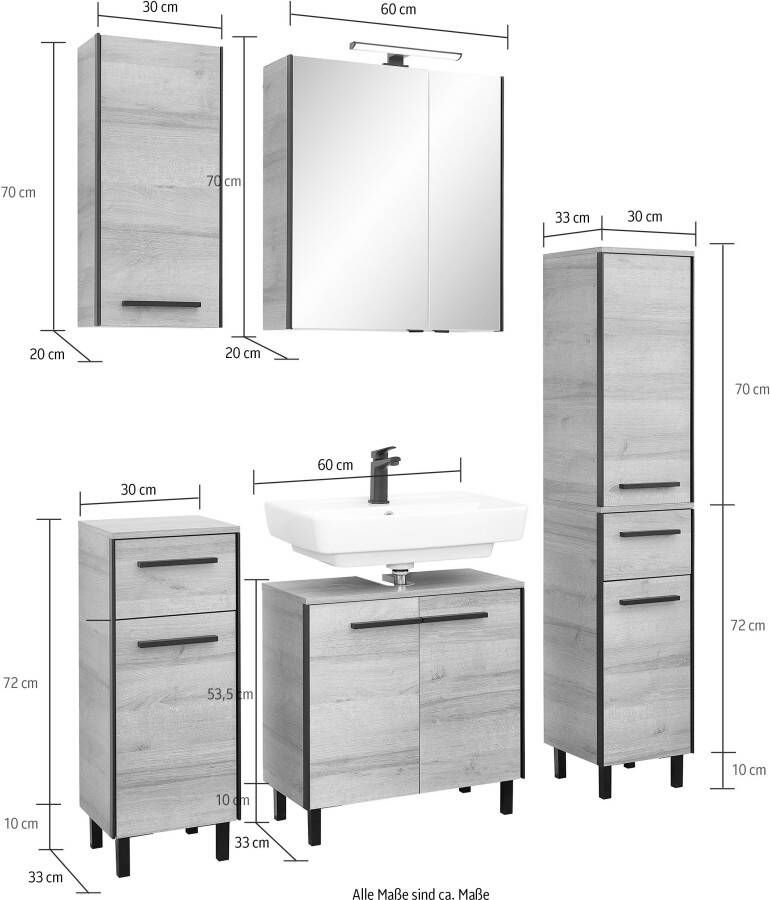 Saphir Badkamerserie Quickset 395 5-delig wastafelonderkast met led-spiegelkast Onderkast hangend kastje halfhoge kast inclusief deurdemper 7 deuren (5-delig) - Foto 3