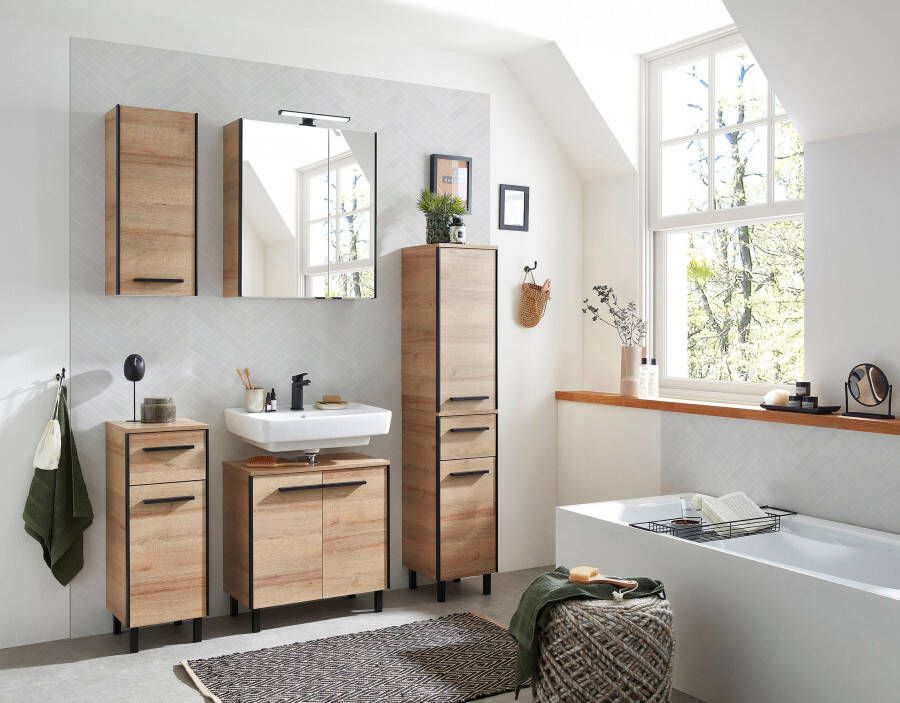 Saphir Badkamerserie Quickset 395 5-delig wastafelonderkast met led-spiegelkast Onderkast hangend kastje halfhoge kast inclusief deurdemper 7 deuren (6-delig) - Foto 8