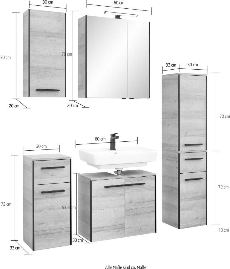 Saphir Badkamerserie Quickset 395 5-delig wastafelonderkast met led-spiegelkast Onderkast hangend kastje halfhoge kast inclusief deurdemper 7 deuren (6-delig) - Foto 3