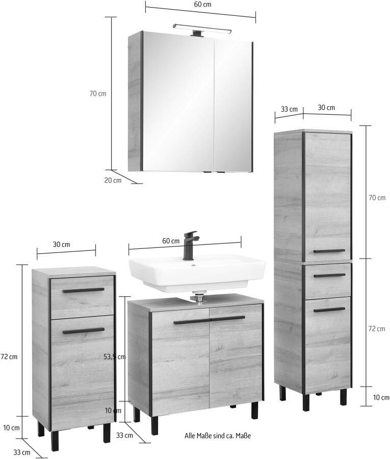 Saphir Badkamerserie Quickset 395 4-delig wastafelonderkast met led-spiegelkast Onderkast halfhoge kast inclusief deurdemper 7 deuren 2 laden (5-delig) - Foto 3