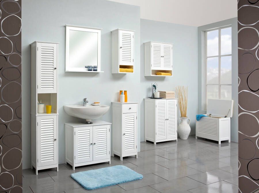 Saphir Badkamerserie Quickset 928 5-delig wastafelonderkast met spiegel Hoge kast onderkast hangend kastje 6 deuren glanzend wit (5-delig) - Foto 6