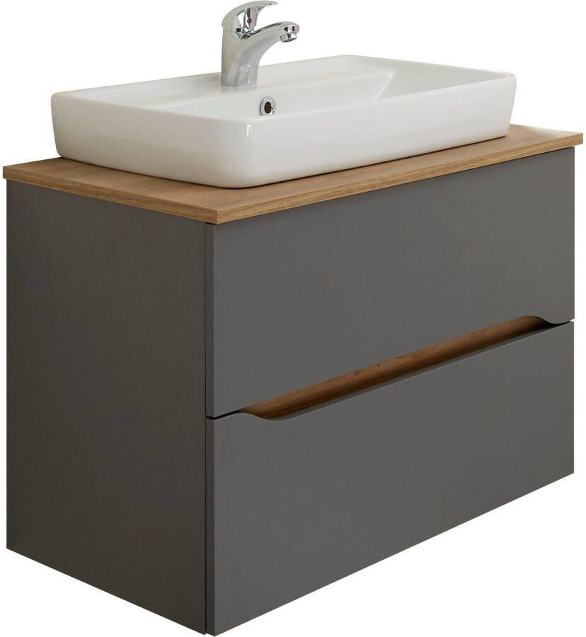 Saphir Badkamerserie Quickset 2-delig keramieken opzetwasbak met led-spiegel Wastafelmeubel 73 cm breed inclusief deurdemper 2 laden (4-delig) - Foto 2