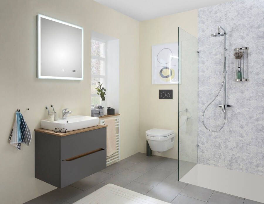 Saphir Badkamerserie Quickset 2-delig keramieken opzetwasbak met led-spiegel Wastafelmeubel 73 cm breed inclusief deurdemper 2 laden (4-delig) - Foto 5