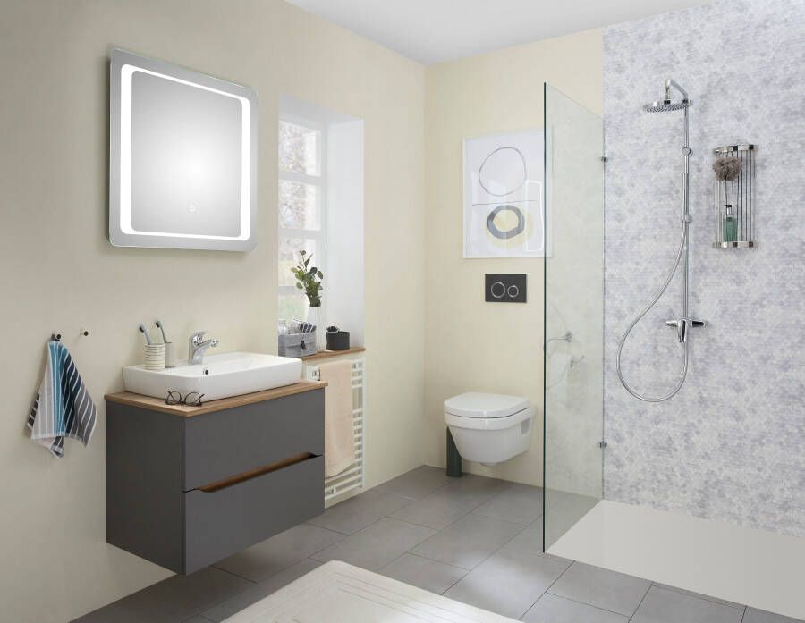 Saphir Badkamerserie Quickset 2-delig keramieken opzetwasbak met led-spiegel Wastafelmeubel 73 cm breed inclusief deurdemper 2 laden (4-delig) - Foto 5