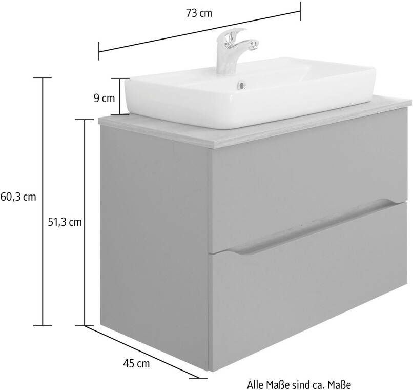 Saphir Badkamerserie Quickset 2-delig keramieken opzetwasbak met led-spiegel Wastafelmeubel 73 cm breed inclusief deurdemper 2 laden (5-delig) - Foto 7