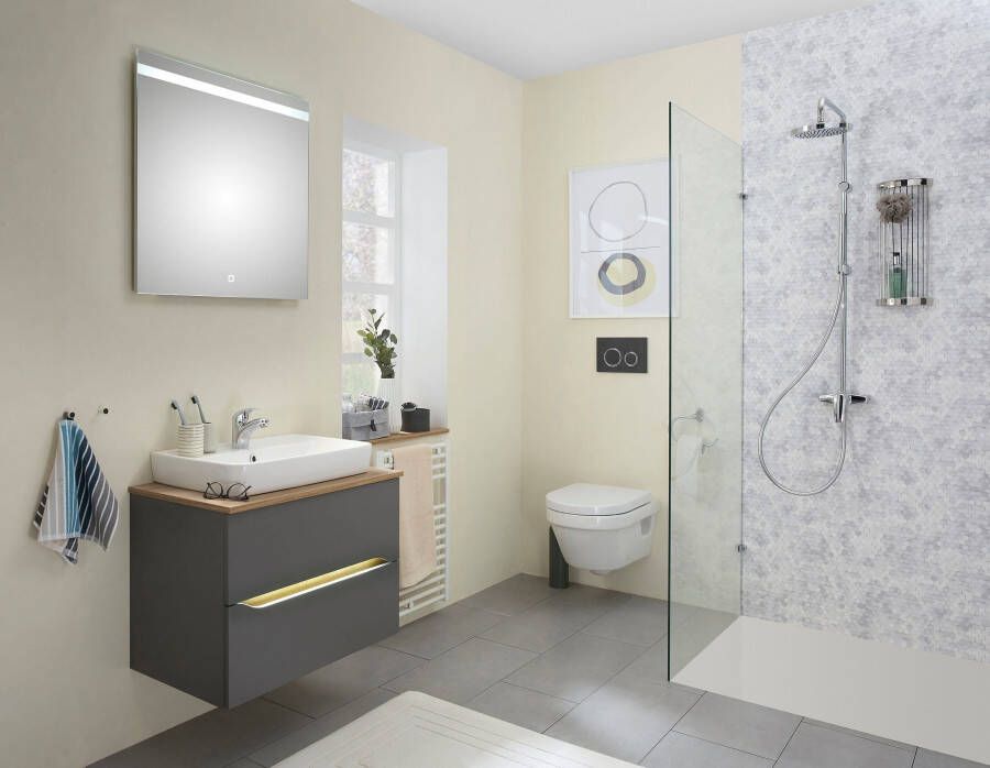 Saphir Badkamerserie Quickset 2-delig keramieken opzetwasbak met led-spiegel Wastafelmeubel 73 cm breed inclusief deurdemper 2 laden (5-delig) - Foto 5