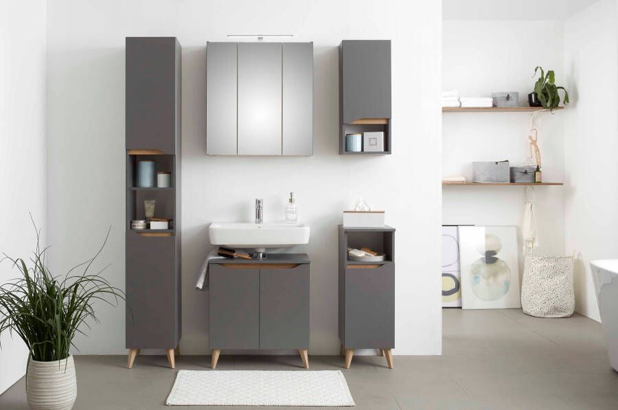 Saphir Badkamerserie Quickset 5-delig wastafelonderkast met led-spiegelkast Hoge kast onderkast hangend kastje inclusief deurdemper 9 deuren (5-delig) - Foto 11