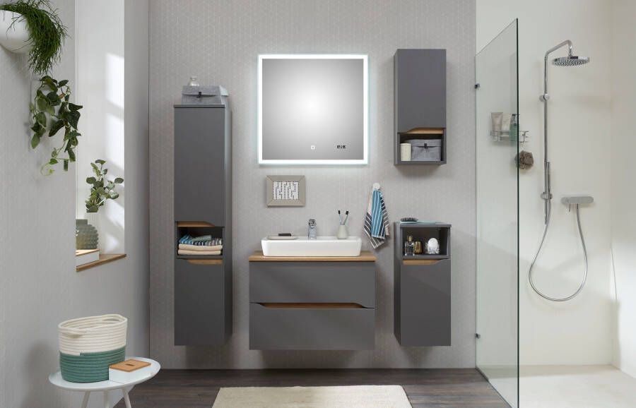 Saphir Badkamerserie Quickset 5-delig keramieken opzetwasbak met led-spiegel Halfhoge kast onderkast hangend kastje inclusief deurdemper 6 deuren (7-delig) - Foto 10