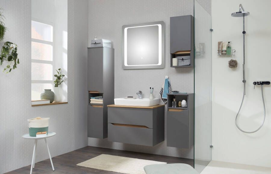 Saphir Badkamerserie Quickset 5-delig keramieken opzetwasbak met led-spiegel Halfhoge kast onderkast hangend kastje inclusief deurdemper 6 deuren (7-delig) - Foto 10