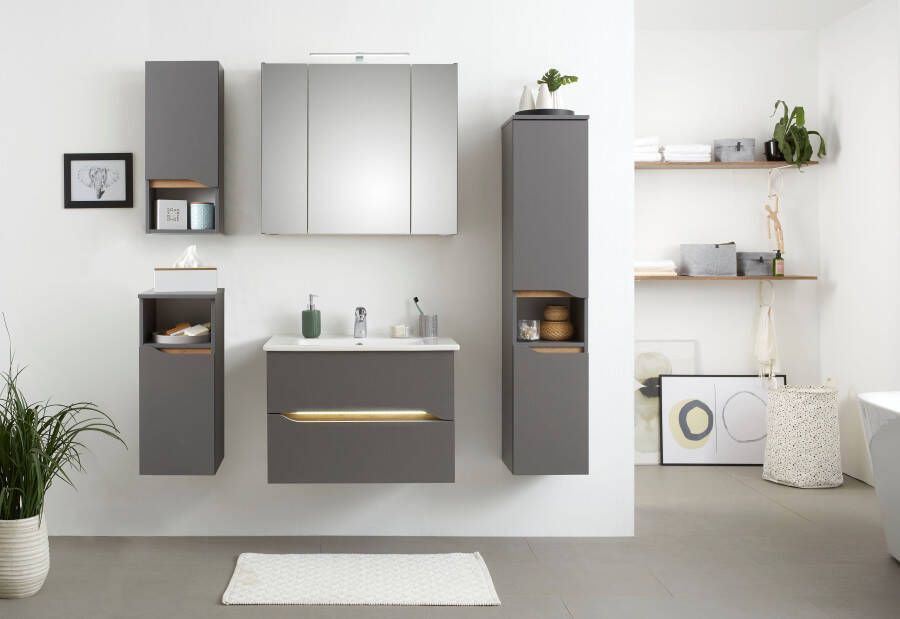 Saphir Badkamerserie Quickset 5-delig keramische wastafel en LED-spiegelkast Halfhoge kast onderkast hangend kastje inclusief deurdemper 7 deuren (7-delig) - Foto 10