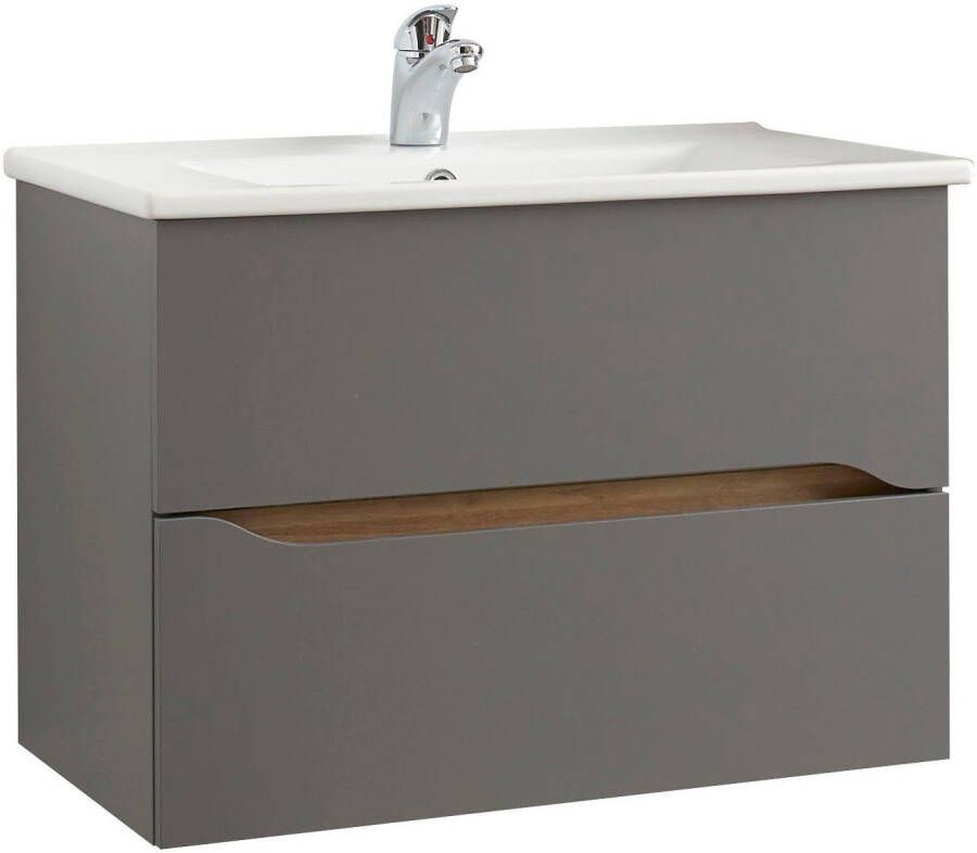 Saphir Badkamerserie Quickset 5-delig keramische wastafel en LED-spiegelkast Halfhoge kast onderkast hangend kastje inclusief deurdemper 7 deuren (7-delig) - Foto 5