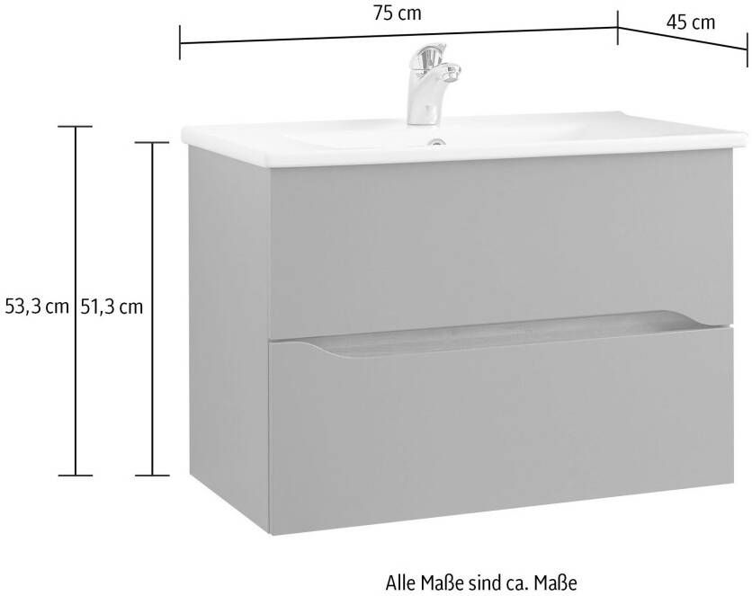 Saphir Badkamerserie Quickset 5-delig keramische wastafel en LED-spiegelkast Halfhoge kast onderkast hangend kastje inclusief deurdemper 7 deuren (7-delig) - Foto 11