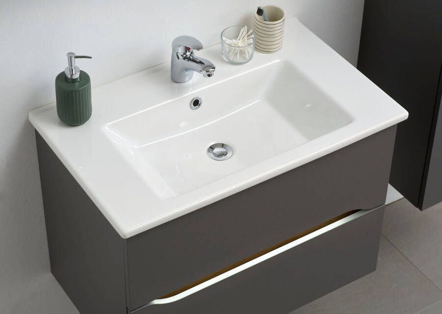 Saphir Badkamerserie Quickset 5-delig keramieken wastafelonderkast met led-spiegel (7-delig) - Foto 7