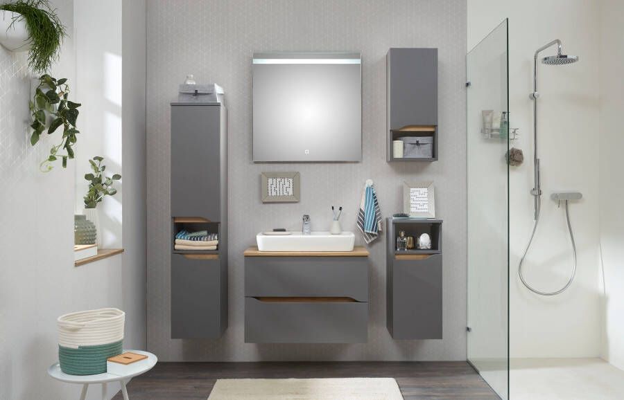 Saphir Badkamerserie Quickset 5-delig keramieken opzetwasbak met led-spiegel Halfhoge kast onderkast hangend kastje inclusief deurdemper 6 deuren (7-delig) - Foto 10