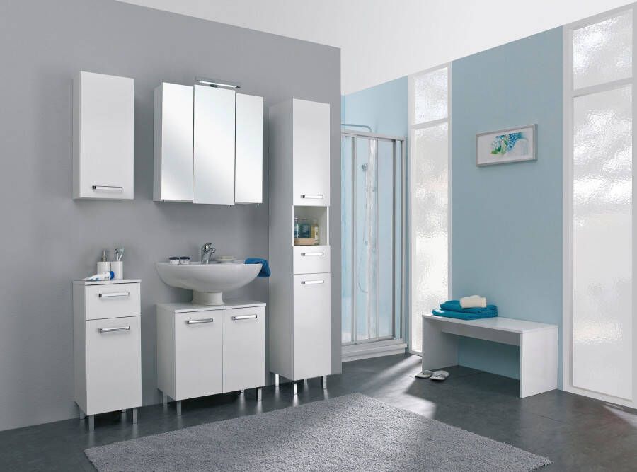 Saphir Badkamerserie Quickset 4-delig wastafelonderkast met led-spiegelkast Onderkast hangkast incl. deurdempers grepen chroom glans (4-delig) - Foto 7