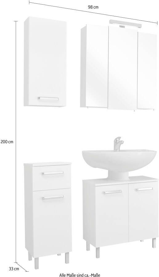 Saphir Badkamerserie Quickset 4-delig wastafelonderkast met led-spiegelkast Onderkast hangkast incl. deurdempers grepen chroom glans (4-delig) - Foto 3