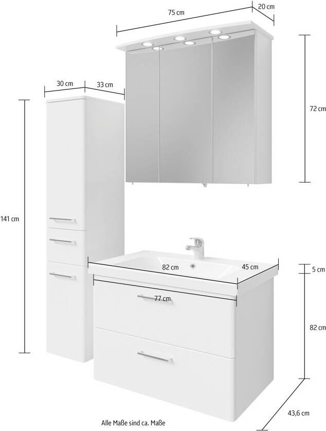 Saphir Badkamerserie Quickset 316 3-teilig Keramikwaschtisch mit LED-Spiegelschrank (4-delig) - Foto 9