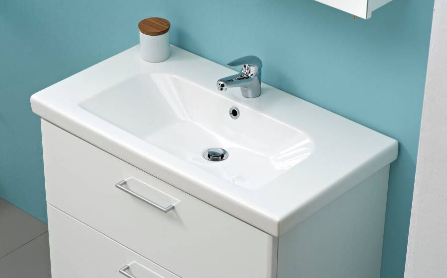 Saphir Badkamerserie Quickset 316 5-delig keramieken wastafel met led-spiegelkast Halfhoge kast onderkast hangend kastje 7 deuren inclusief deurdemper (6-delig) - Foto 12