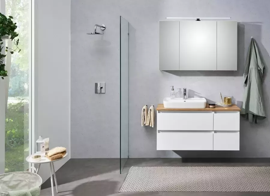 Saphir Badkamerserie Quickset 360 2-delig keramische opzetwasbak met LED-spiegelkast (2-delig)