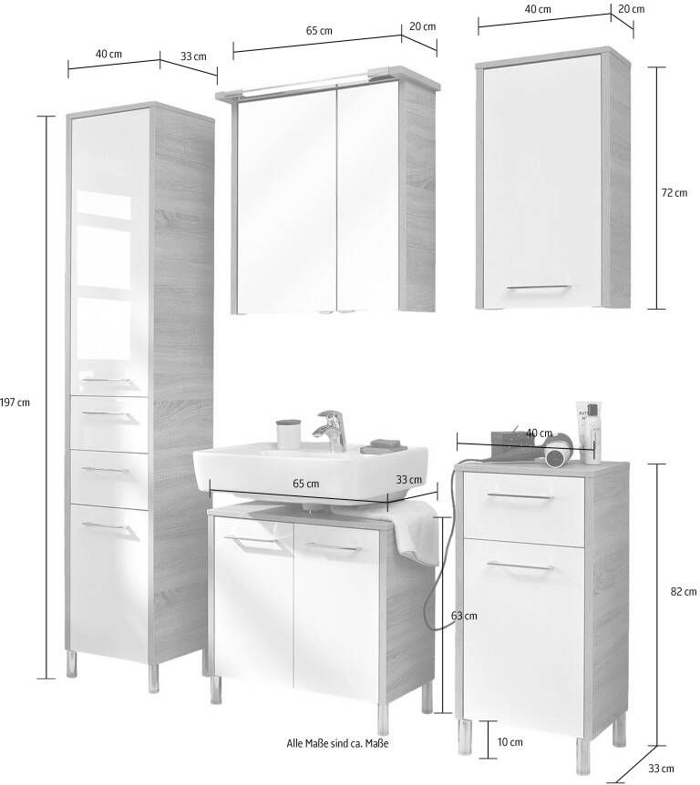 Saphir Badkamerserie Quickset 382 5-teilig Waschbeckenunterschrank mit LED-Spiegelschrank (11-delig) - Foto 8