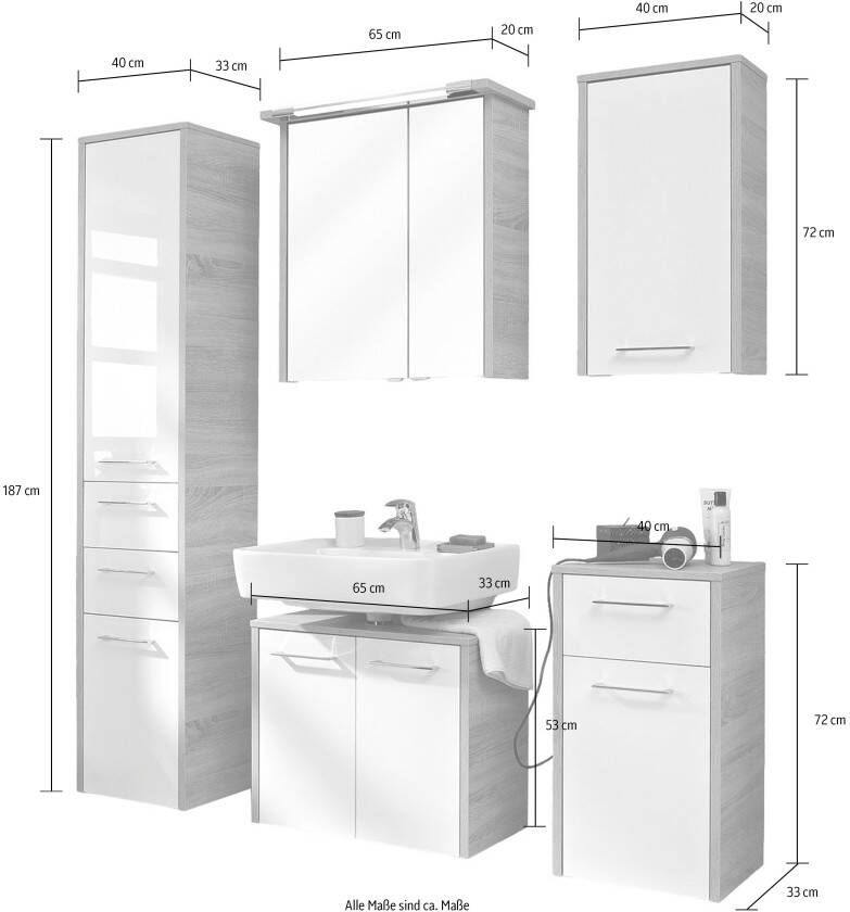 Saphir Badkamerserie Quickset 382 5-teilig Waschbeckenunterschrank mit LED-Spiegelschrank (5-delig) - Foto 8