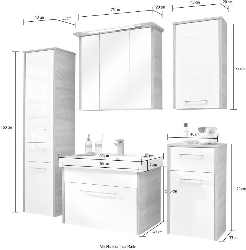 Saphir Badkamerserie Quickset 382 5-teilig Keramik-Waschtisch mit LED-Spiegelschrank (6-delig) - Foto 2