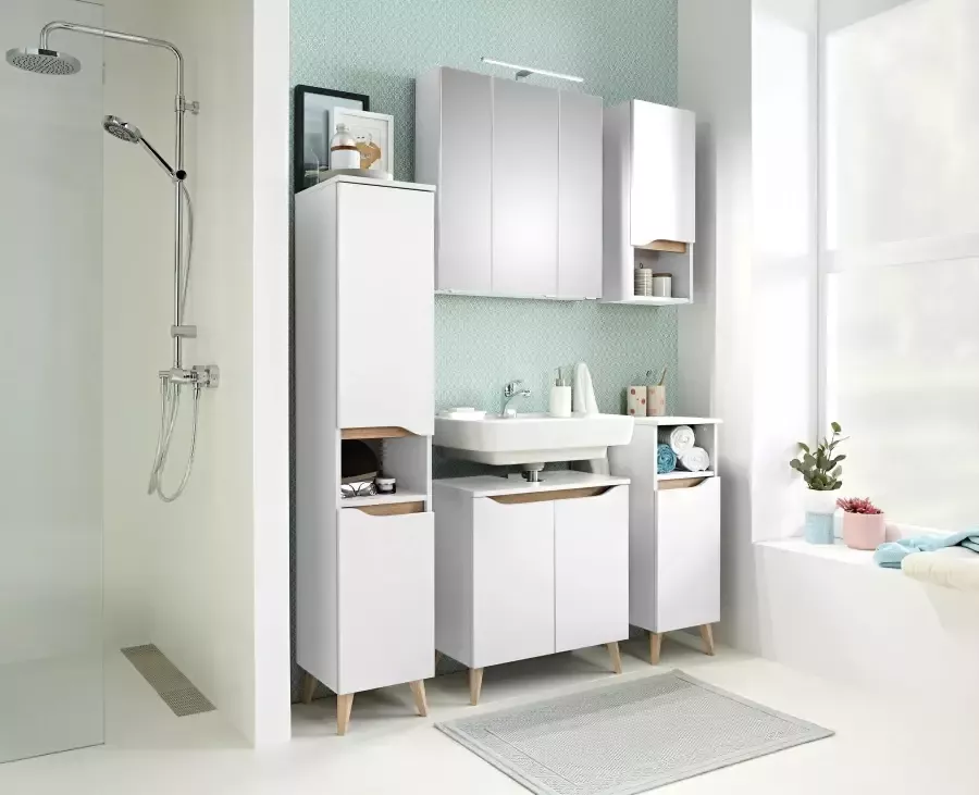 Saphir Badkamerserie Quickset 5-delig wastafelonderkast met led-spiegelkast Onderkast hangkast middelgrote kast incl. deurdemper 9 deuren (11-delig) - Foto 4